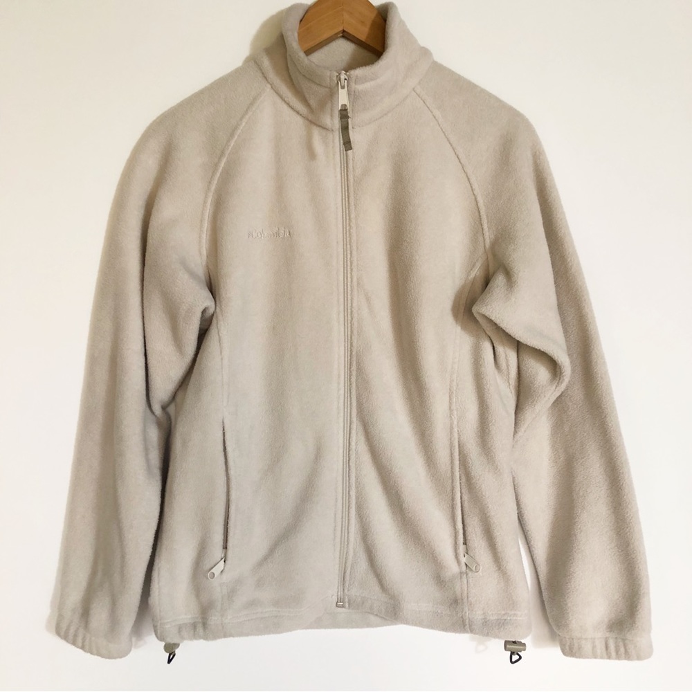 Columbia Cream Full Zip Up Fleece Sweater Womens S Ivory Off White Warm Jacket